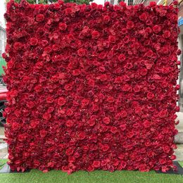 Decoratieve bloemen kransen 3D-panelen en roil kunstmatige muur bruiloft decoratie nep rode roos pioenroos orchideeën achtergrond runners home decor
