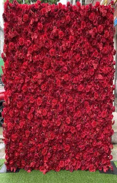 Guirnaldas de flores decorativas Paneles 3D y agitación Pared artificial Decoración de la boda Falsa rosa roja Peonía Orquídeas Telón de fondo Corredores Ho4813909