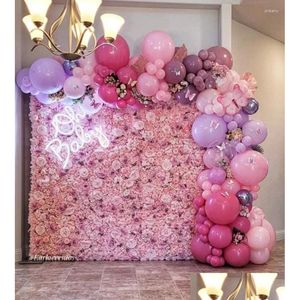 Couronnes de fleurs décoratives 3D Soie Rose Fleur Toile de fond Décoration Panneau mural artificiel pour la décoration intérieure Baby Shower Toiles de fond Drop Del Otvyh