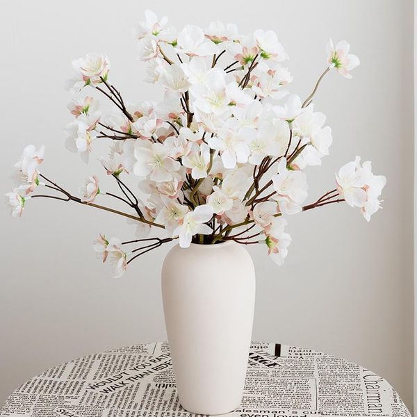 Fleurs décoratives couronnes 3 pc soie fleur artificielle blanc fleur de cerisier décoration de fête de mariage haute qualité Simulation faux maison Bouq