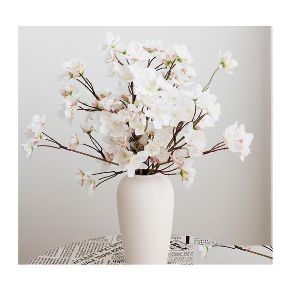 Fleurs décoratives Couronnes 3Pc Soie Artificielle Fleur Blanc Fleur De Cerisier Décoration De Fête De Mariage De Haute Qualité Simation Faux Hom Dhpe1