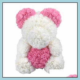 Decoratieve bloemen Kransen 40 cm Drop Bear Rose met hart Big Red Teddy Flower Artificial Decoration Christmas Gifts For Women Va Dhews