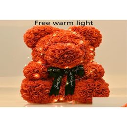 Couronnes de fleurs décoratives 40 cm ours de roses avec boîte-cadeau LED Teddy Rose savon mousse fleur cadeaux artificiels pour les femmes Valentines7 Dh8Qe