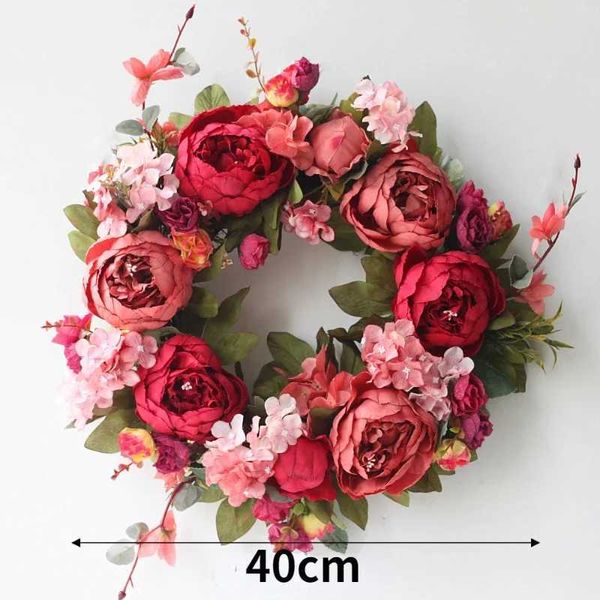 Fleurs décoratives couronnes 40 cm pivoine simulée Garland Roard Ring Decoration Photography Props Mariage Couronne de fleurs Décoration de porte de la maison