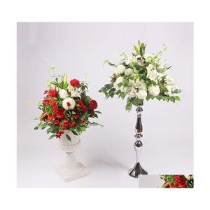 Guirnaldas de flores decorativas 40 Cm Peonías de seda Rosa Hortensia Arreglo de bolas de flores artificiales Decoración para la boda Telón de fondo Mesa T Dh3Su