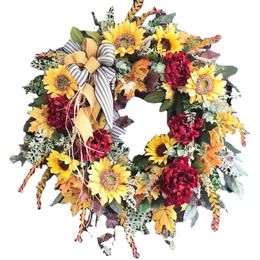 Couronnes de fleurs décoratives 40 cm couronne de tournesol pays français fausse fleur signe de bienvenue guirlande artificielle suspendue décoration de porte d'entrée pour la fête à la maison 231205