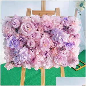 Fleurs Décoratives Couronnes 40X60Cm Soie Rose 3D Toile De Fond Mur Décoration De Mariage Fleur Artificielle Dhz8Z