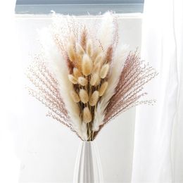 Decoratieve bloemen kransen 45 cm bewaard gebleven echte boeketpampa's gedroogd staart gras voor bruiloft mariage decoratie fleur secheedecoratief