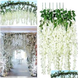 Couronnes de fleurs décoratives 45 pouces glycine artificielle fausse vigne Ratta guirlande suspendue chaîne de fleurs en soie maison livraison livraison Dhbil