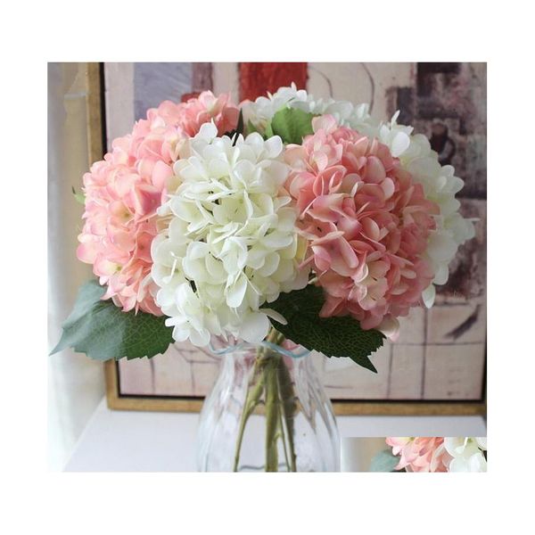 Couronnes de fleurs décoratives 47 cm tête de fleur d'hortensia artificielle fausse soie unique hortensias au toucher réel pour centres de table de mariage H Otjwl