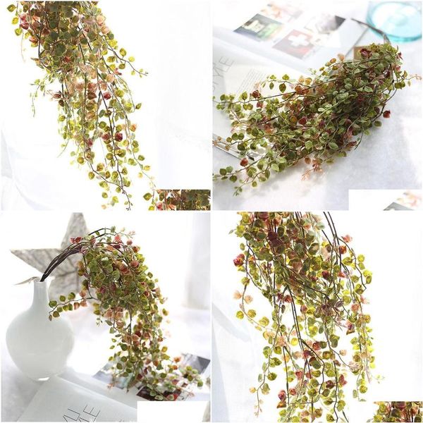 Couronnes de fleurs décoratives 4pcs par lot Simation plante verte vigne fleur en plastique longues feuilles rotin décor à la maison décoration de mariage Otrfq