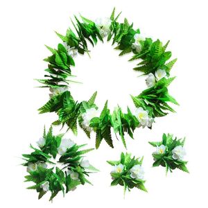 Couronnes De Fleurs Décoratives 4pcs / Set Simulation Feuilles Vertes Guirlande Florale Hawaiian Leis Fleur Collier Bracelets Couronne Chapeaux Costume