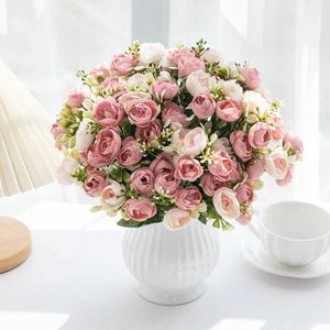 Fleurs décoratives couronnes 5 fourche 15 tête en soie rose petite bourge de thé fleurs artificielles pour le mariage décor de Noël à la maison