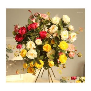 Decoratieve bloemen kransen 5 kop zijden camellia roze kunstmatige lange plastic stengel huwelijkswegen lood faux stof nepbloem huis d dhwab