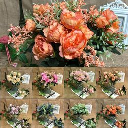 Couronnes de fleurs décoratives 5 têtes artificielles fausse pivoine soie mariée hortensia maison mariage jardin Decor1