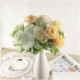 Dekorative Blumenkränze, 5 Köpfe, einzelnes Bündel, künstliche Rose/Simulation, europäischer Pfingstrosen-Blumenstrauß für Braut, Blumen, Drop-Lieferung nach Hause, Dhrw3