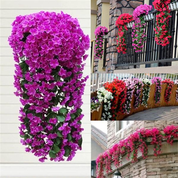 Guirnaldas de flores decorativas 5 pétalos orquídea violeta cesta colgante de pared artificial simulación flor falsa para boda jardín decoración de fiesta al aire libre 230822