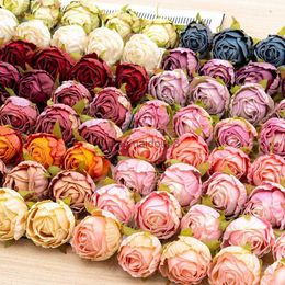 Decoratieve bloemen kransen 5 stuks kunstmatige rozenbloemhoofd zijde bruids bruid decoratietafel diy goedkope faux bloem kopteksel accessoires cadeau box hkd230818