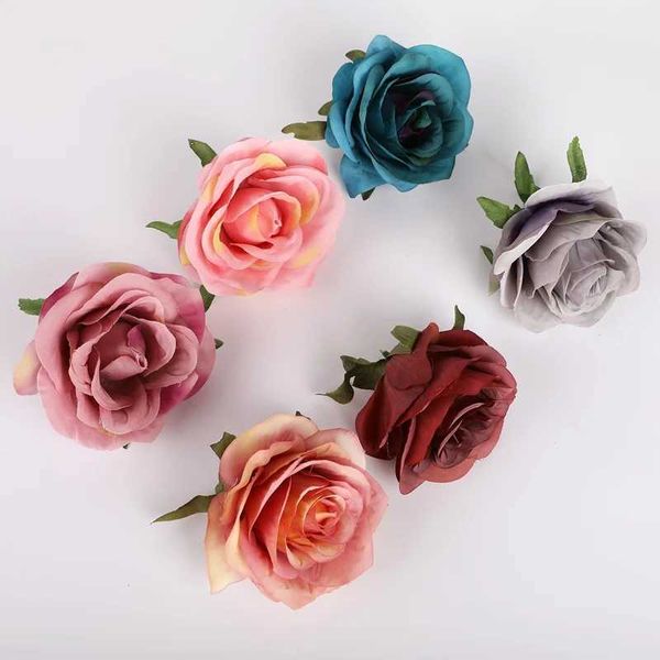 Fleurs décoratives couronnes 5 pièces fleurs artificielles de mariage bon marché fleurs décoratives mures fausses roses tête clairs
