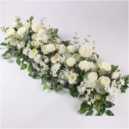 Couronnes de fleurs décoratives 50/100 cm fleur artificielle personnalisé arrangement mural de mariage fournitures soie pivoine rangée décor pour station T Dhx87