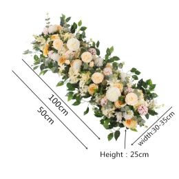 Decoratieve bloemenkransen 50/100CM DIY bruiloft bloem wandarrangement benodigdheden zijde pioenrozen roos kunstmatige rij decor ijzeren boog achtergrond