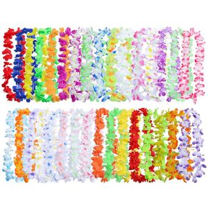 Coronas de flores decorativas 50/60PCS Flor hawaiana Leis Artificial Beach Fun Wreath Pool Party Fancy Dress Hawaii DIY DecorDecorative