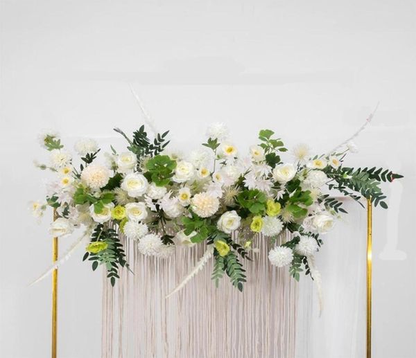 Fleurs décoratives couronnes 50100cm DIY Mariage de mariage Arrangement mural de fleurs Supplies Silk Rose Hortensia Decor Artificial Row Iron A6296924