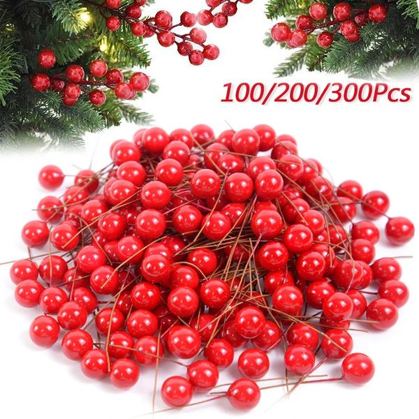 Couronnes de fleurs décoratives 50300 pièces étamines de perles fleur artificielle petites baies cerise pour boîte-cadeau de fête de mariage couronne de bricolage de noël décorations pour la maison 231202