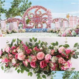 Couronnes de fleurs décoratives 50 cm 100 cm bricolage arrangement mural de fleurs de mariage fournitures pivoines en soie rose livraison directe à la maison Dh3Bu
