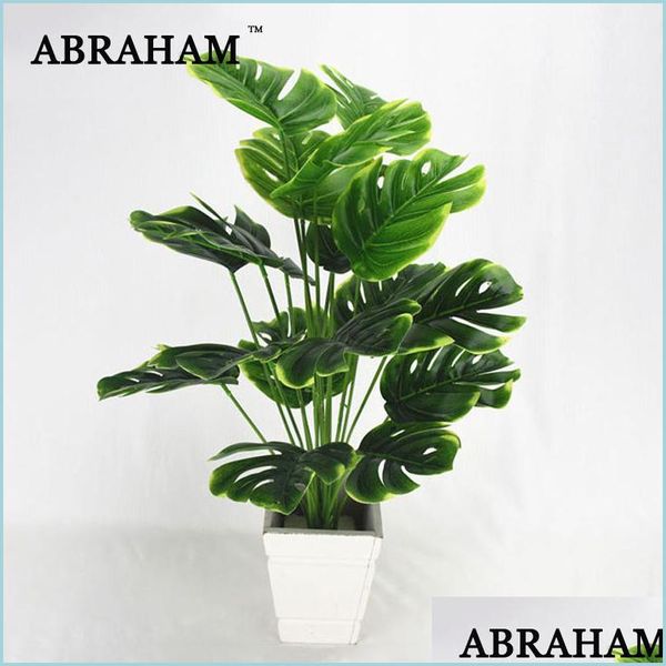 Couronnes De Fleurs Décoratives 50Cm 18Fork Grande Plante Artificielle En Plastique Tortue Arbre Feuilles Faux Monstera Branche Vert Tropical Pour B Dhz4A