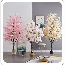 Flores decorativas Guirnaldas 50 cm Artificial Fake Sakura Tree Interior Plant Bonsai Decor Decoración de la sala de estar Pink Fake Plants With Pot Simulation Flowers 230313