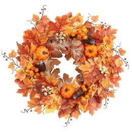 Dekorative Blumenkränze, 50 cm, Herbst, Weihnachtsdekoration, künstliche Ahornblätter, Kürbis, weiße Früchte, Baumwurzelgirlande, Halloween-Dekoration 221117