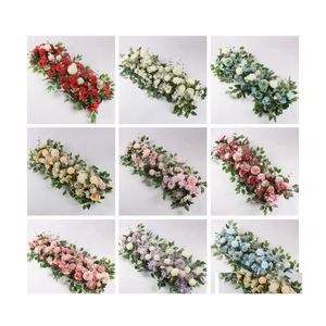 Couronnes De Fleurs Décoratives 50Cm Diy Flower Row Wedding Decor Rose Pivoine Hortensia Plant Mix Arch Artificielle Drop Delivery Home Gar Ot3Yp