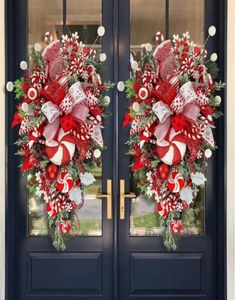 Couronnes de fleurs décoratives 50 cm grand cintre de couronne de Noël pour porte d'entrée cheminée rouge couronne de canne à sucre de Noël arbre de Noël G6308964