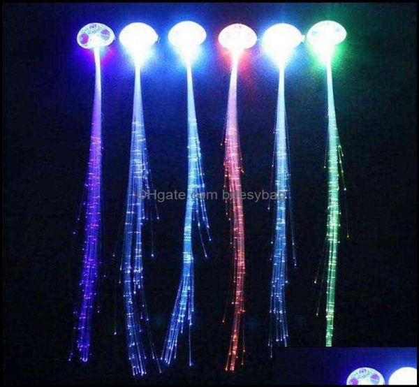 Couronnes de fleurs décoratives 50 pièces lueur LED allument des Barrettes à fibres optiques faveurs de fête danse épingle à cheveux pince clignotante tresse nous Bdesyba9529019