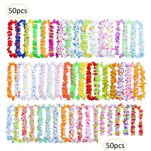 Decoratieve bloemenkransen 50 stuks Hawaiiaanse krans Leis Garland kunstmatige ketting Hawaii bloemen lente feestartikelen strandplezier Wre Dhhpm