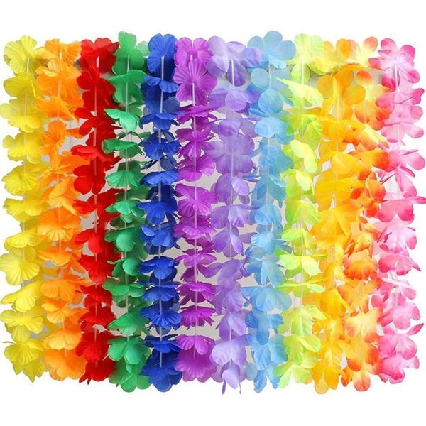 Flores decorativas Guirnaldas 50 piezas Hawaiian Leis Collar artificial Hawaii Guirnalda Navidad Fiesta floral falsa Diversión en la playa Guirnalda DIY Regalo De