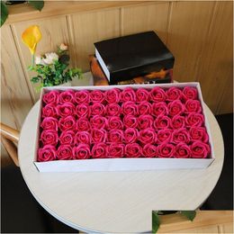 Couronnes de fleurs décoratives 50pcs / lot 5cm têtes de fleurs de roses artificielles savon en soie pour la maison de mariage déco florale Saint Valentin Presen Dh4As