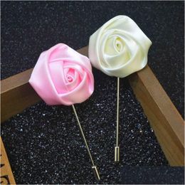 Couronnes de fleurs décoratives 50pcs / lot homme marié boutonnière soie satin rose fleur hommes boutonnière fête bal costume cor pin drop livraison dhulg