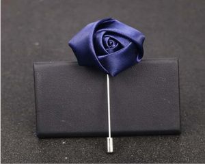 Fleurs décoratives couronnes 50pcs marine bleu marié marié boutonnière en satin rose fleurie hommes boutonnihole de mariage fête du bal costume C2493308