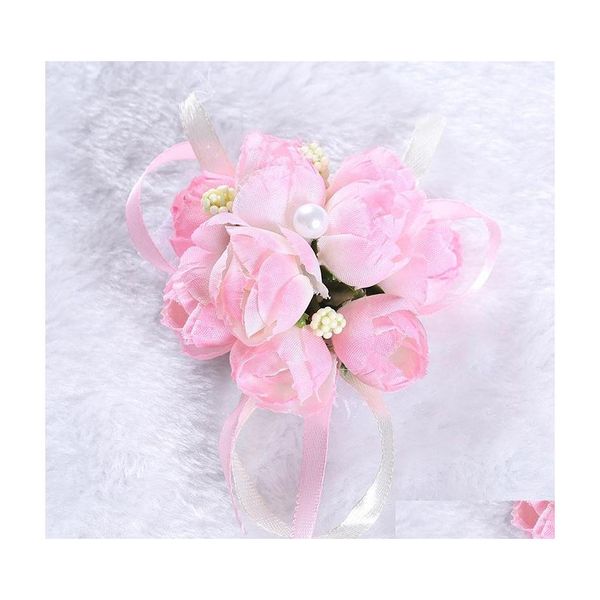 Couronnes de fleurs décoratives 50pcs / set poignet de mariage fleur demoiselle d'honneur soeurs cor mariée bal main simation bracelet N2 Drop Delive Dhdyx