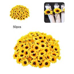 Decoratieve bloemen kransen 50 stks nuttige nep zonnebloemen zonbestendig gemakkelijk te onderhouden simulatie bloem hoofd delicaat gesneden