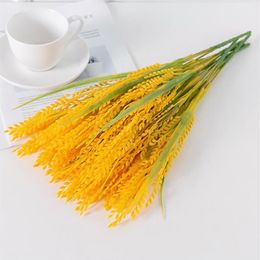 Couronnes de fleurs décoratives 5 fourchettes Simulation épis de blé doré riz plante artificielle arrangement floral salon salle à manger chambre We308e