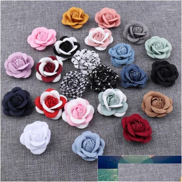 Couronnes De Fleurs Décoratives 5Pcs / 4Cm Tête De Fleur Artificielle Diy Appliques Enfants Chapeaux Arc De Cheveux À La Main Accessoires Fleurs En Tissu Dhmtb