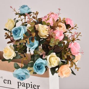 Decoratieve bloemen kransen 5 stcs kunstmatige Europese roze bloemenboeket regalos dia de la madre caja nep gartendekoratie figuren voor gir