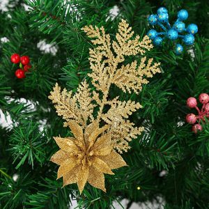 Decoratieve bloemen kransen 5 stks kunstmatige gouden zilveren dennenplanten takken trouwhuis decoraties diy kerstboom handgemaakte cra