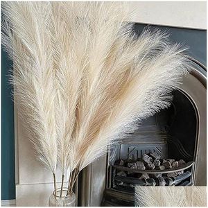 Couronnes De Fleurs Décoratives 5Pcs Faux Herbe De Pampa Grand 120/100 / 85Cm Bouquet De Fleurs Faux Décor Artificiel Tall Fluffy Stems Living Dhki6