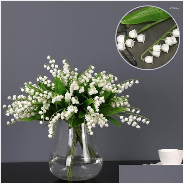 Fleurs décoratives couronnes 5pcs / paquet simated lily vallée en plastique fleur fausse petite petite décoration de plante de style frais