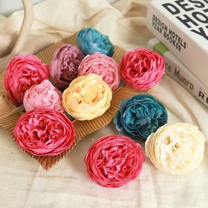 Fleurs décoratives couronnes 5pcs pivoine des fleurs artificielles têtes de Noël couronne de Noël décoration de mariage diy bride accessoire en soie rose en gros