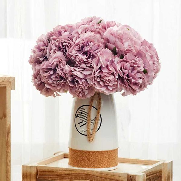 Fleurs décoratives couronnes 5pcs Silk Peony Bouquet Artificial Flowers Mariage Home Room Automne Decoration Fake Flowers for DIY Crafting Arrangement